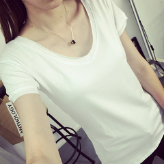 2016新款韩版修身显瘦t夏短袖纯棉简约百搭半袖t恤女纯白色打底衫