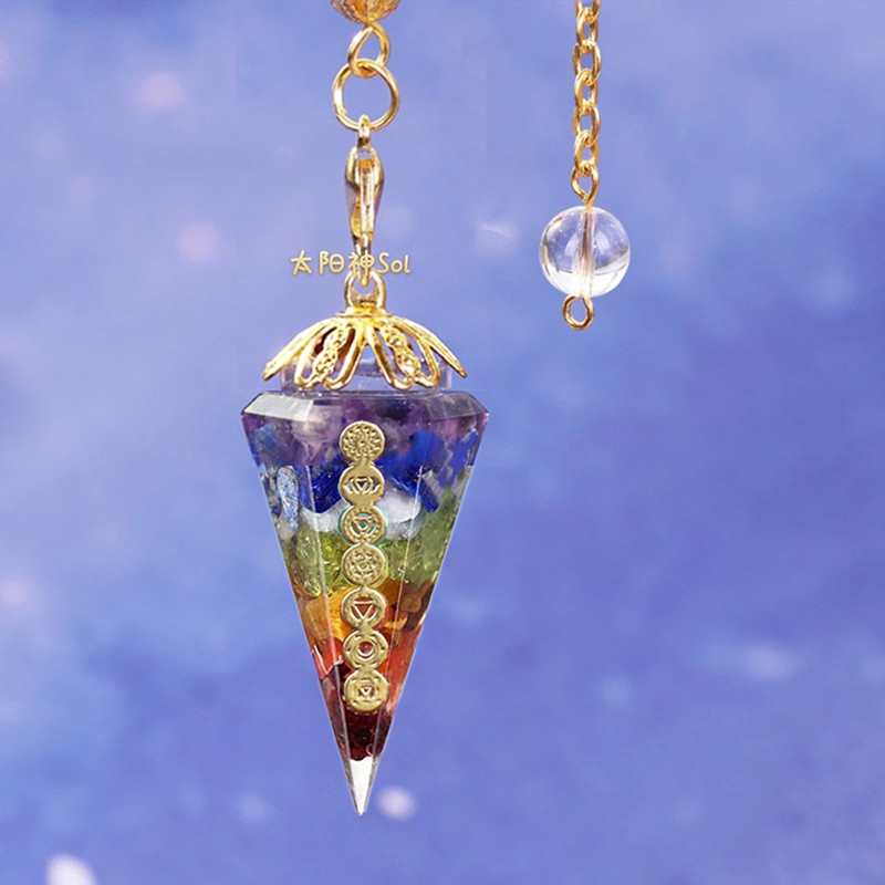 七彩水晶灵摆项链天然水晶石吊坠女玛瑙挂件树脂饰品ins原创设计