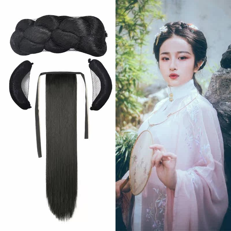 古装假发麻花发包可弯曲圆牛角发片组合影楼拍摄汉服cos古风造型