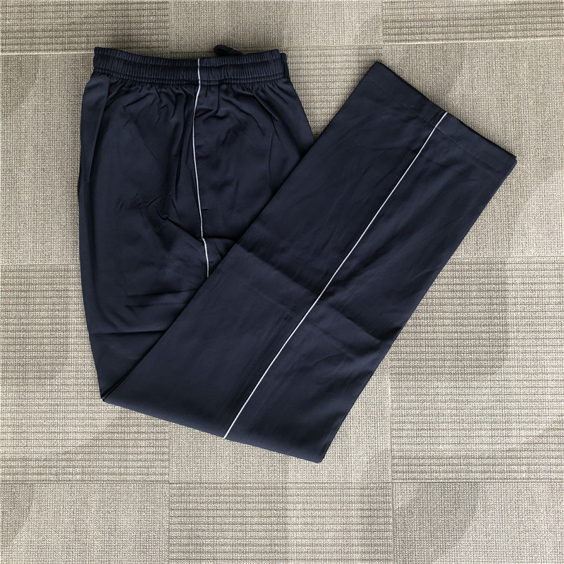 春秋款涤纶加网藏蓝白边中学生校服裤子初高中男士运动长裤校裤女