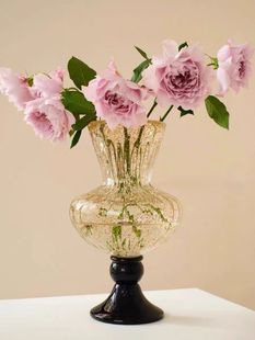复古风中古餐桌铃兰手工琉璃玻璃花瓶高脚花器摆件客厅插花装饰品