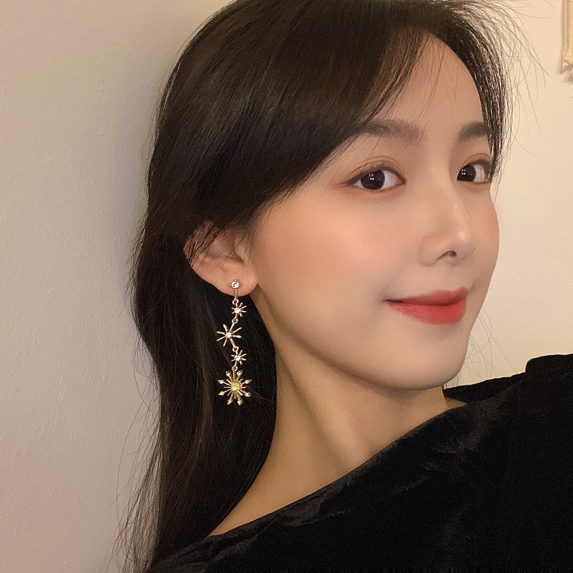 s925银针韩国璀璨星星高级感网红新款气质长款法式复古耳钉耳环女