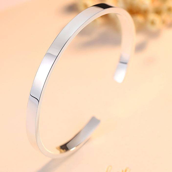 纯银999银手镯光面银镯子女百搭简约学生森系细款银饰送女友妈妈