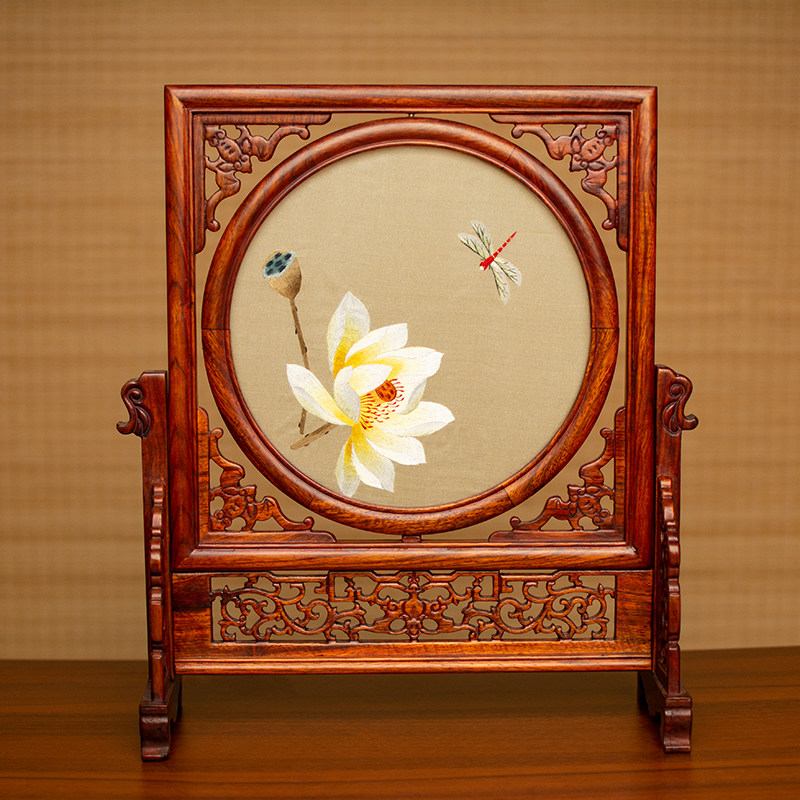 苏绣摆件成品双面绣桌面摆台苏州绣美古典中式小台屏刺绣屏风礼品