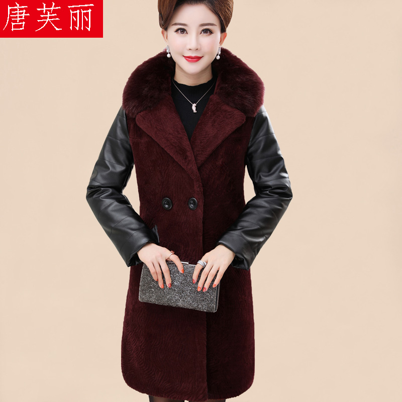 中老年女裝媽媽鼕裝毛呢外套剪絨大衣40-50歲2017鼕季新款棉衣潮