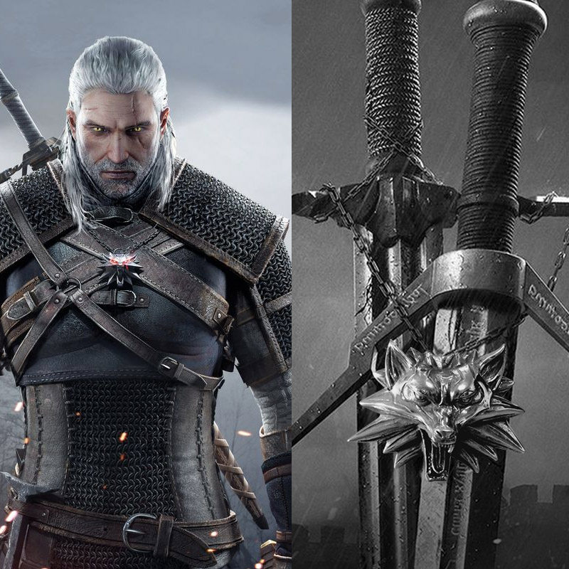 巫师狼头吊坠项链潮男个性饰品配饰钛钢欧美猎魔人狼学派挂坠男款