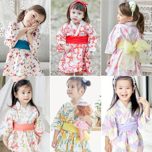 春夏季和服小女孩可爱日系浴衣洋装女童连衣裙中小童浴袍短袖浴裙
