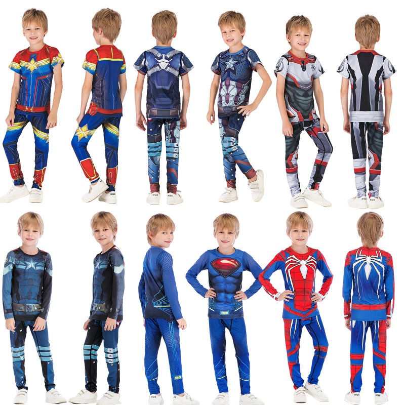春夏季儿童童装学生速干透气超级英雄蜘蛛侠超人长袖短袖长裤套装
