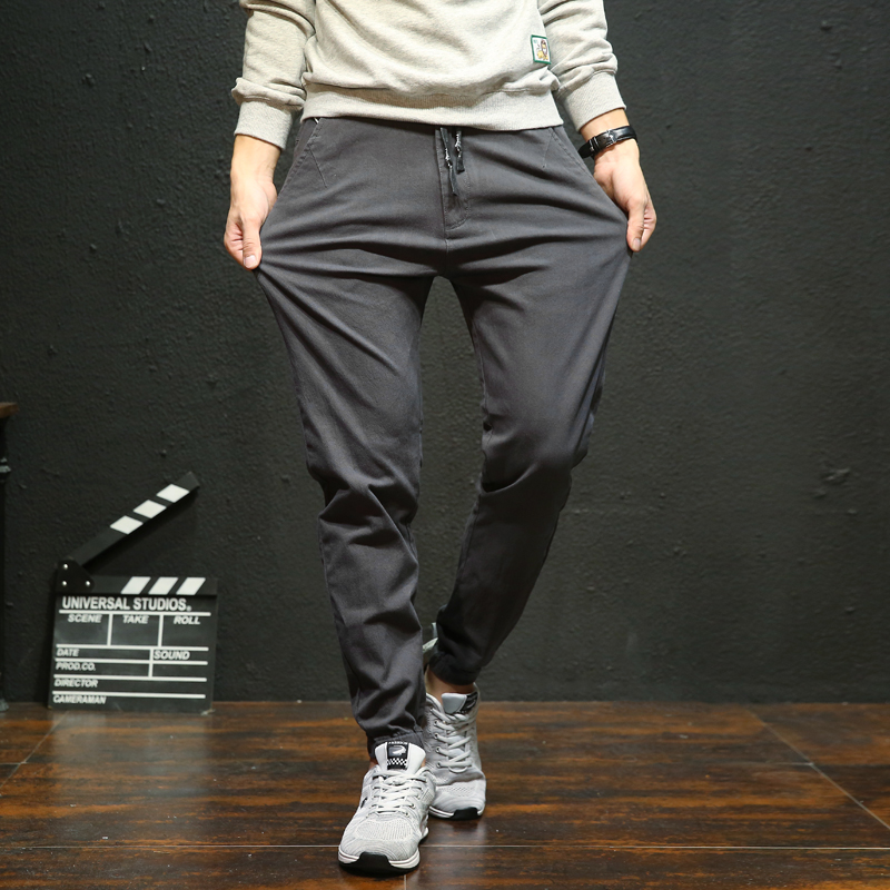 男生褲子男秋季男士休閑褲寬松小腳哈倫褲鼕款加絨長褲工裝束腳褲