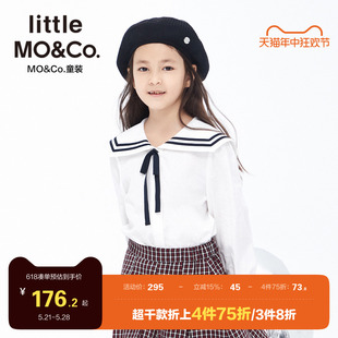 little moco童装春装女童纯棉海军风长袖衬衫儿童衬衣女大童上衣