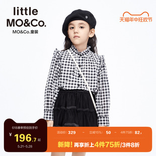 little moco童装春秋装女童花边领格纹长袖衬衫儿童衬衣大童上衣