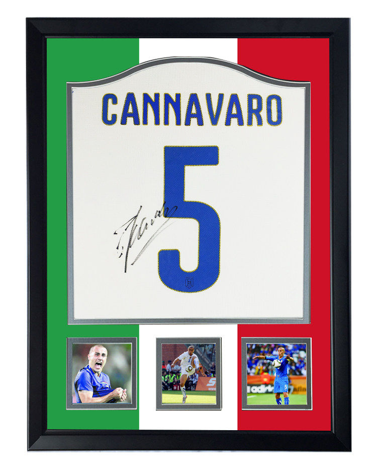 卡纳瓦罗亲笔签名意大利国家队足球球衣裱框证书文化