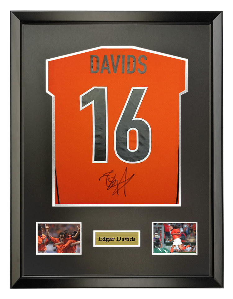 埃德加戴维斯1998荷兰国家队亲笔签名足球球衣裱框文化