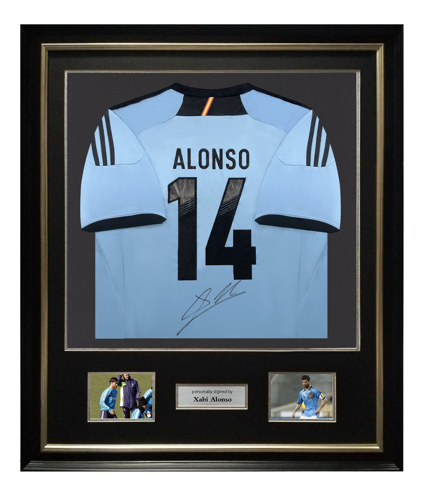 哈维阿隆索亲笔签名2012西班牙足球球衣证书裱框文化