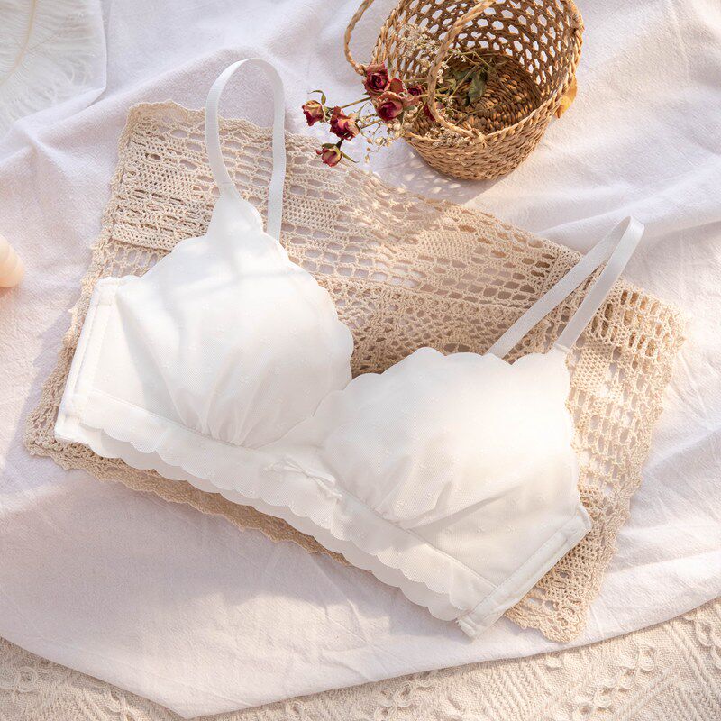 夏季日系白色超薄款内衣女无钢圈大胸显小聚拢收副乳小文胸罩套装