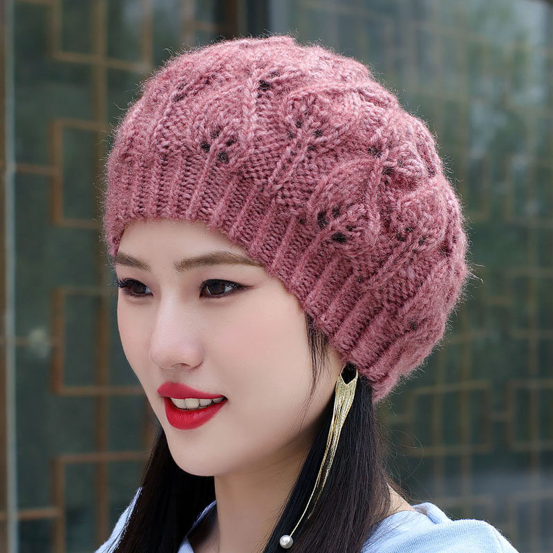 女士秋冬天保暖帽子加绒加厚保暖毛线帽大码手工针织帽百搭妈妈帽