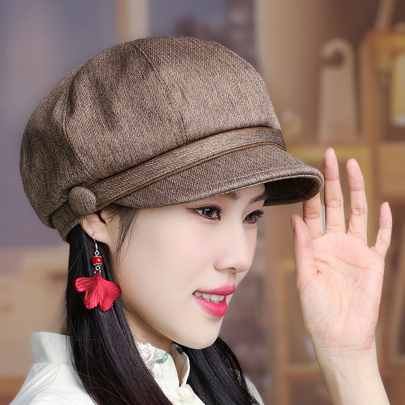 帽子女春秋时尚百搭八角帽妈妈帽复古贝雷帽中老年洋气鸭舌帽布帽