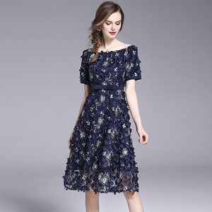 One shoulder handmade three-dimensional floral skirt dinner heavy industry embroidery celebrity temperament dress