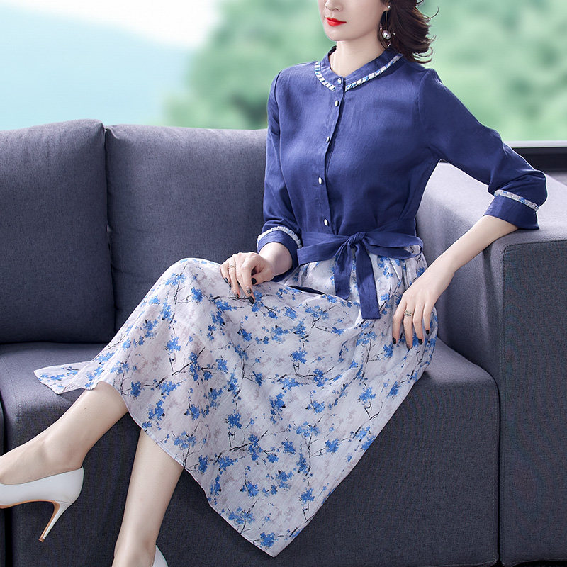 春款女装2022年新款早春棉麻苎麻气质洋气连衣裙高端显瘦减龄长裙