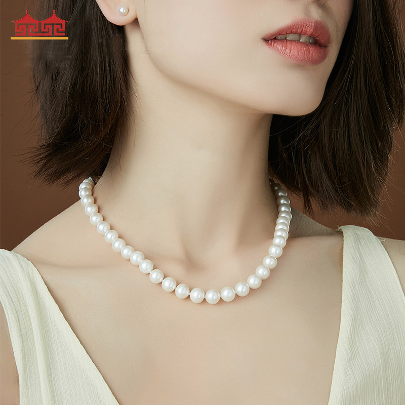 林氏春秋饱满近正圆强光白色淡水珍珠项链妈妈链珍珠项链女送母亲