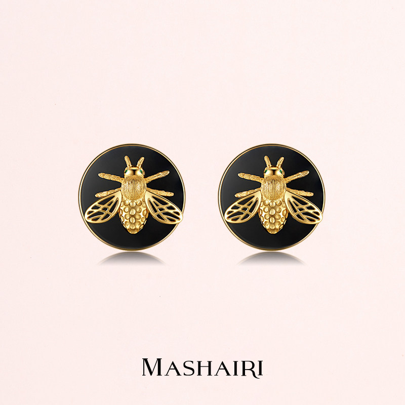 mashairi马斯海瑞金蜜蜂耳环彩色轻珠宝可拆分一款两戴925银
