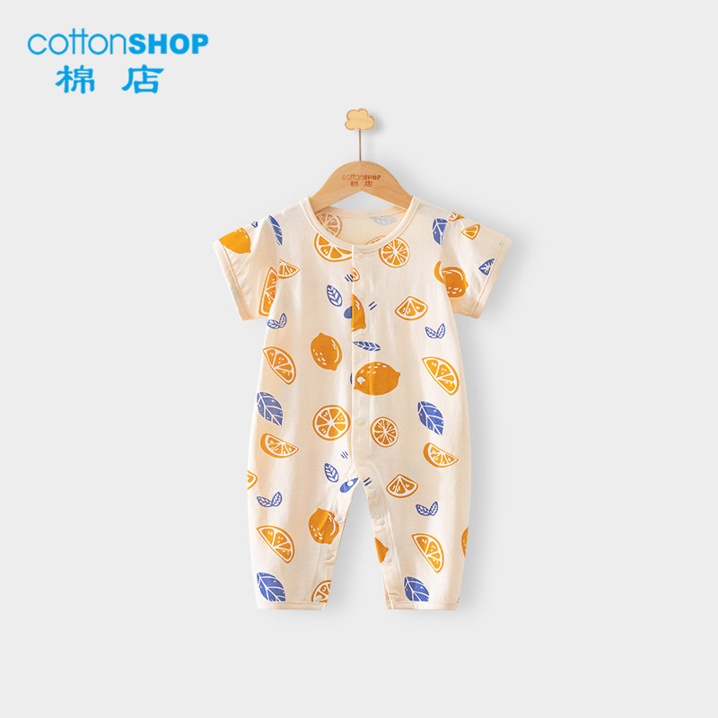 棉店婴儿连体衣春夏季薄款纯棉短袖长裤连体衣空调服睡衣宝宝夏装