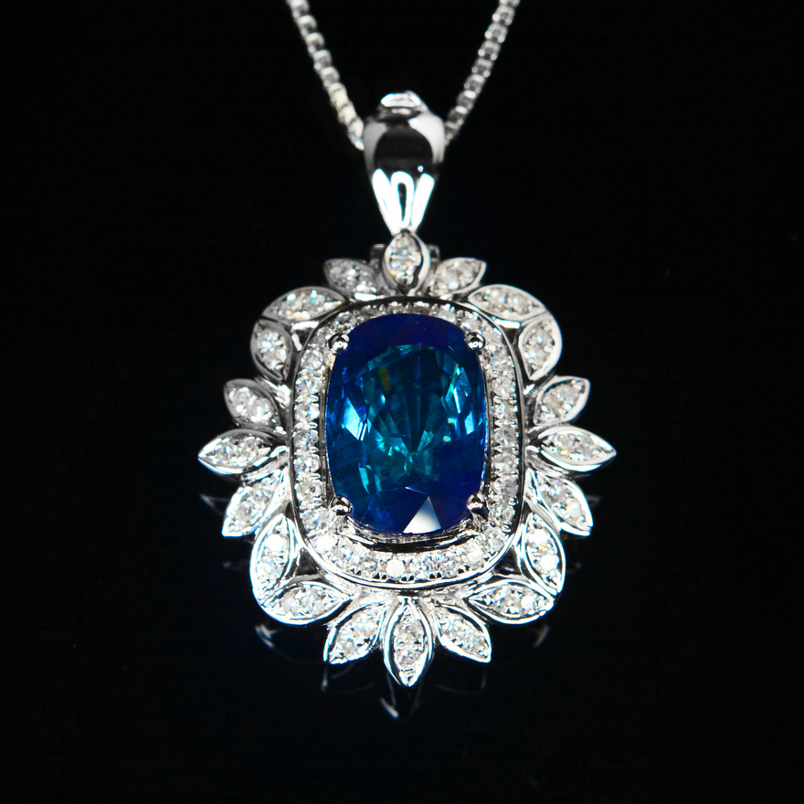 3.52ct 18k金天然蓝宝石戒指/吊坠两用款 伴镶钻石 7166