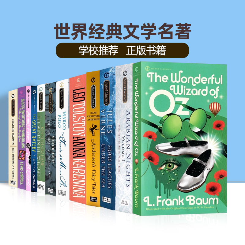 世界经典名著155元8件 英文原版罪与罚/安娜卡列尼娜/傲慢与偏见/安徒生童话/绿野仙踪/但丁神曲/巴黎圣母院/简爱文学小说英语读物