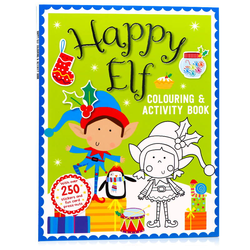 圣诞节主题 涂色贴纸书 快乐的精灵 Happy Elf Colouring Activity Book 英文原版绘本 儿童趣味英语启蒙认知 含超250个贴纸和卡片