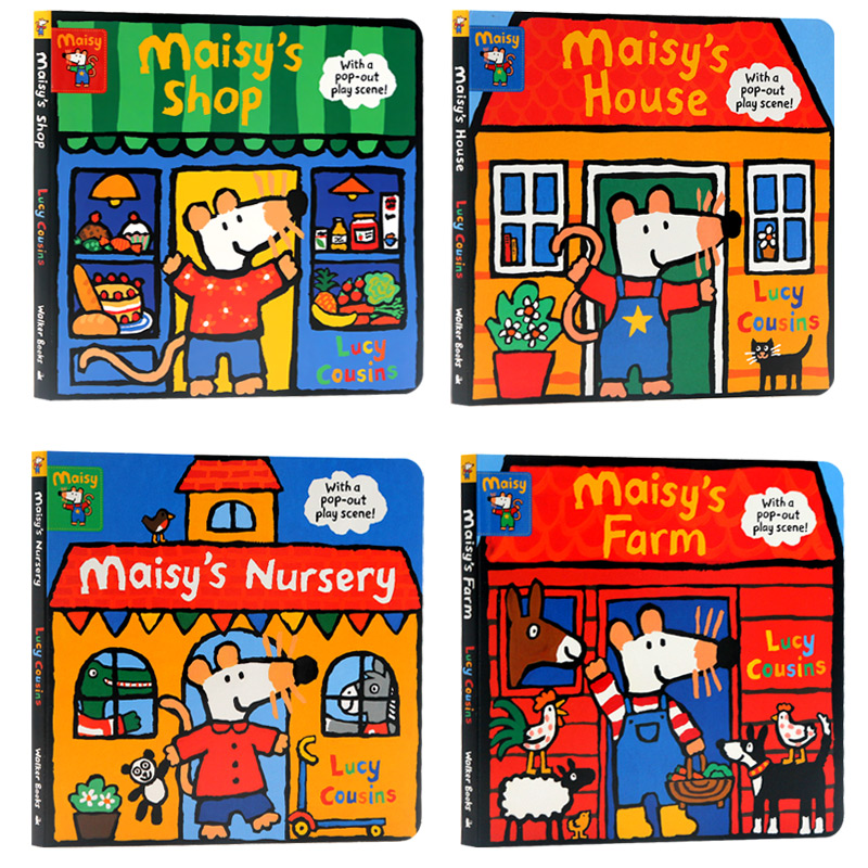 小鼠波波系列立体场景操作玩具书4册 Maisy's House/Farm/Preschool/Goes Shopping梅西房子农场去上学购物儿童英语启蒙认知纸板书