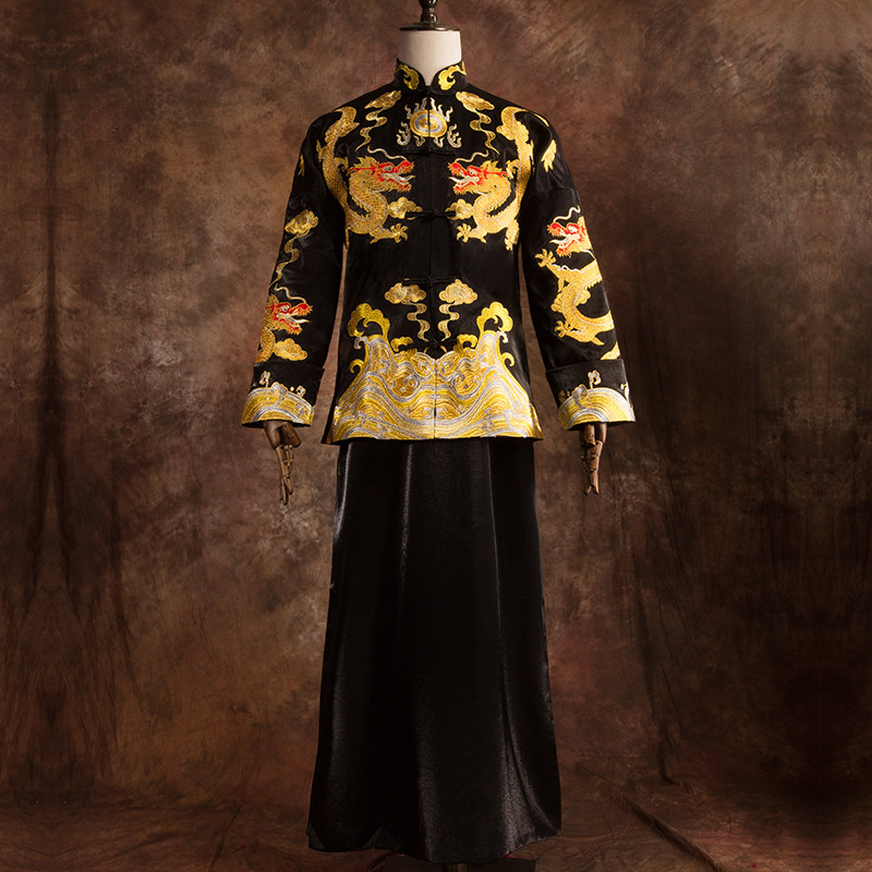 深麻秀禾服男装龙袍新郎结婚礼服中式嫁衣复古男装春季新款龙凤褂