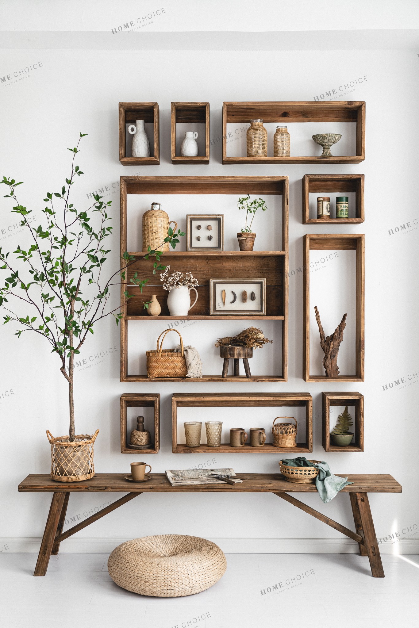 润家家居实木挂壁式书架自由组合格子柜吊柜置物架层架墙壁展示柜