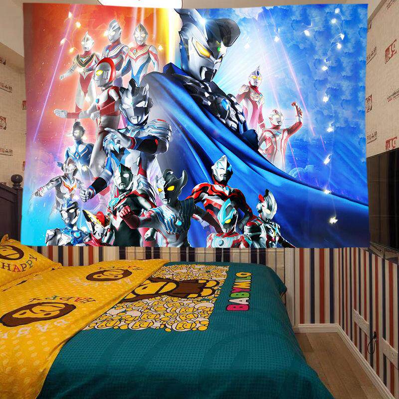 儿童房奥特曼全家福挂画装饰赛罗迪迦泰迦背景布海报挂布宿舍床头