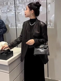 黑色皮衣外套女装2024春款设计感小众开衫夹克新中式国风盘扣上衣
