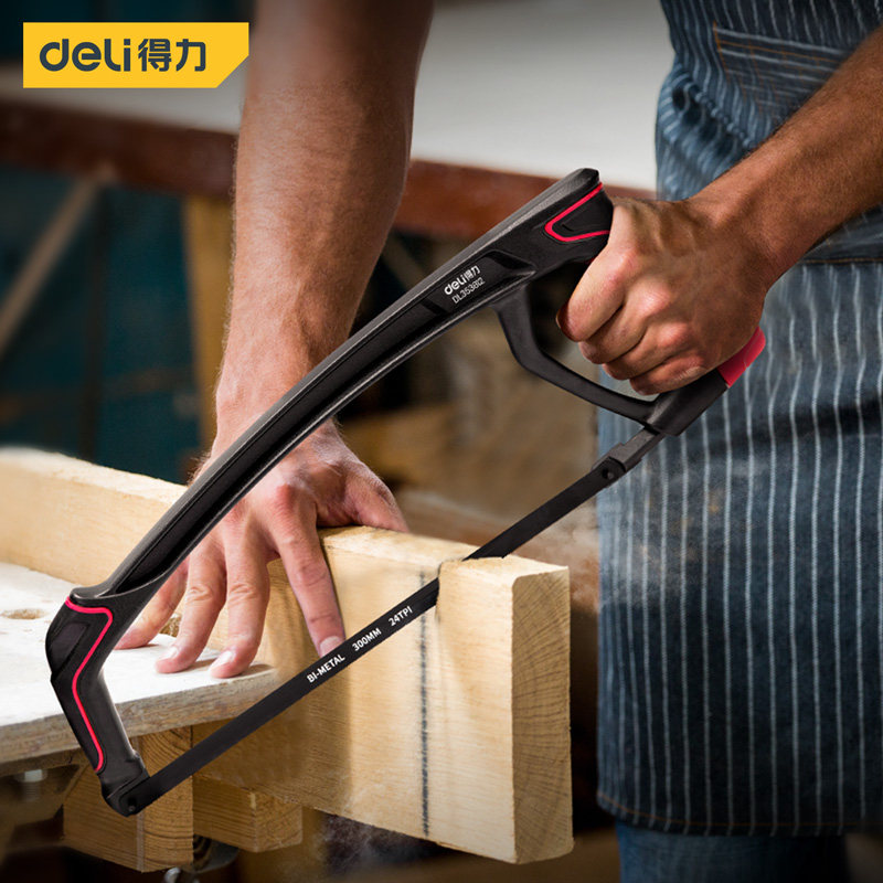 得力锯子家用小型手持金属切割手工手用锯手动据木工木锯小钢锯架
