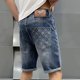 欧洲站夏季薄款牛仔短裤男士弹力修身小直筒五分中裤印花潮牌休闲