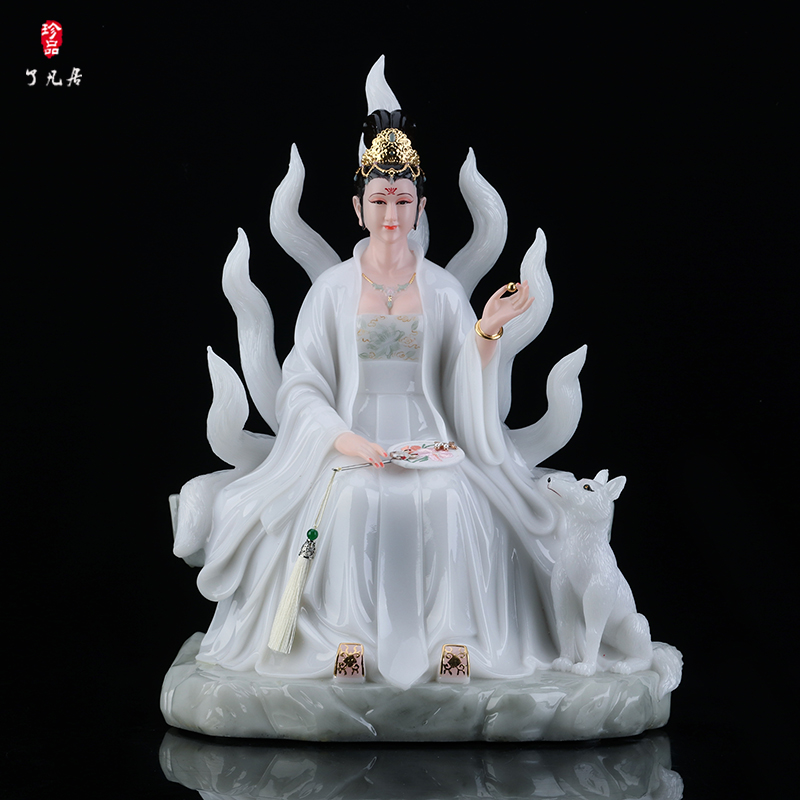 狐仙娘娘神像招财增桃花姻缘居家供奉白狐灵仙九尾狐汉白玉摆件