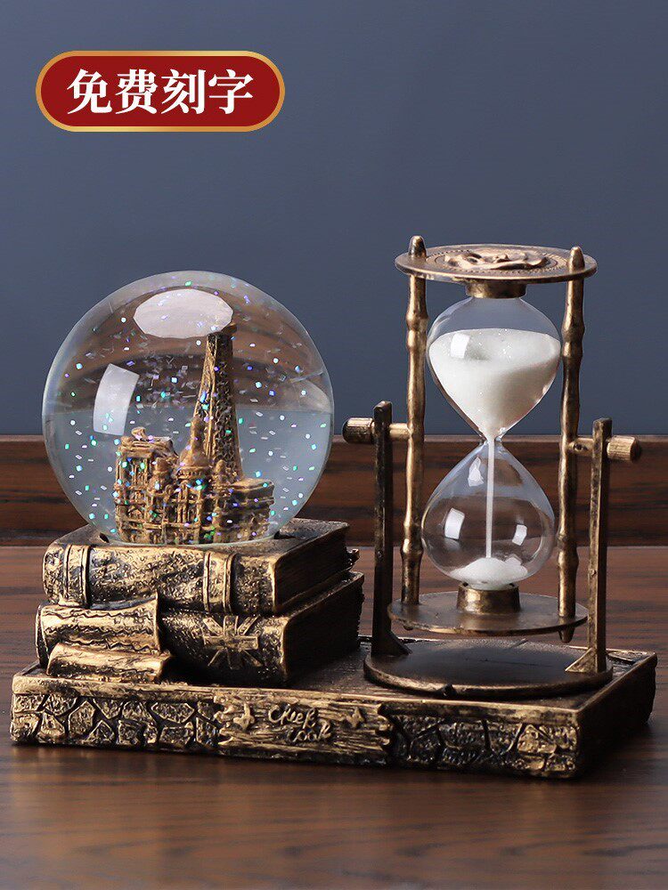 复古水晶球沙漏计时器创意摆件酒柜客厅家居装饰品个性房间电视15
