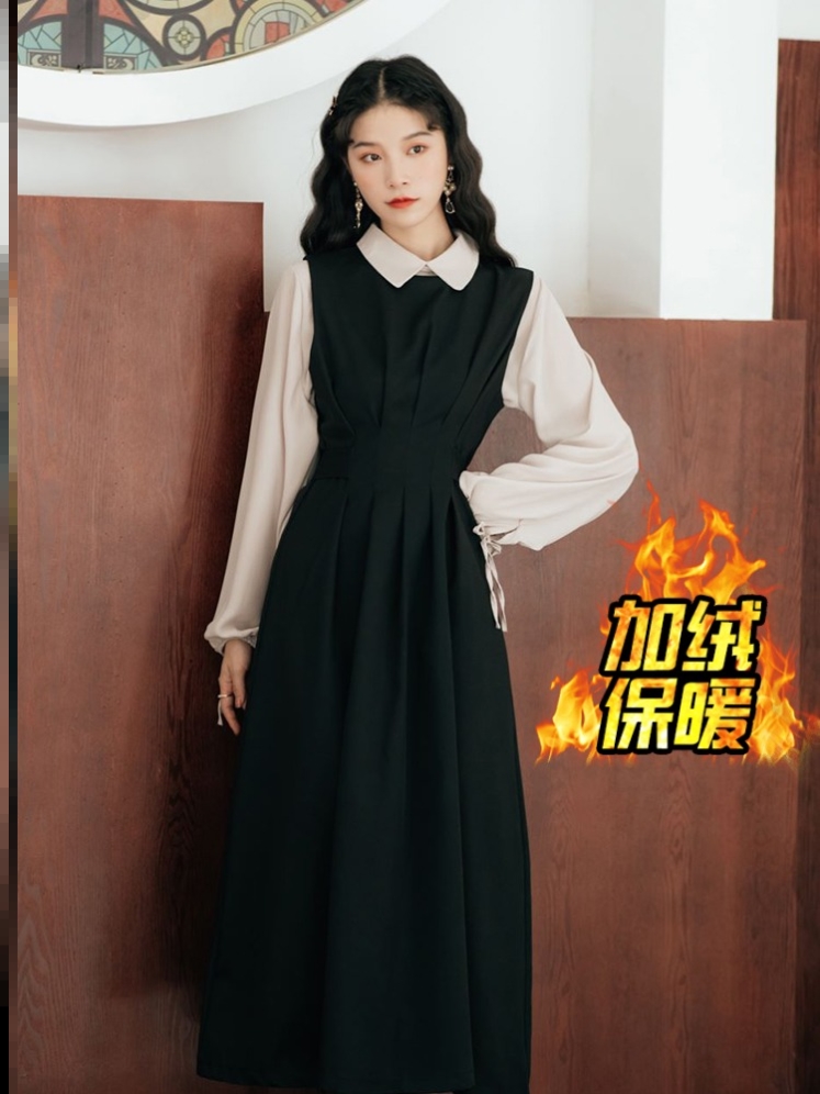 声乐播音编导艺考服装教资面试衣服女冬师穿搭套装秋冬季连衣裙子