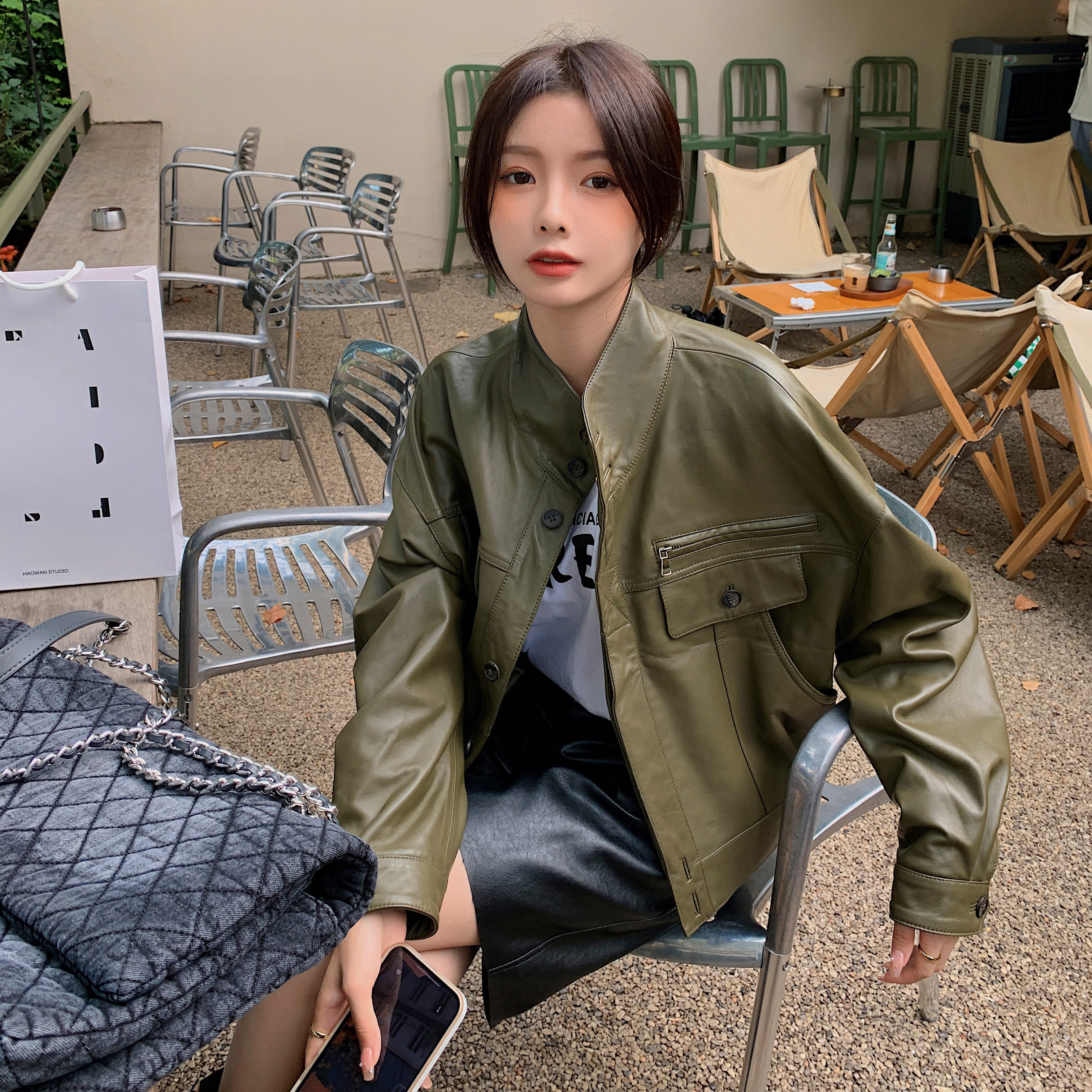 皮衣外套女春秋2021新款女装网红炸街设计感小众ins短款小外套潮