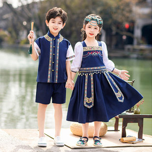 三月三民族儿 童服装广西壮族傣族哈尼族苗族彝舞蹈服男女合唱服