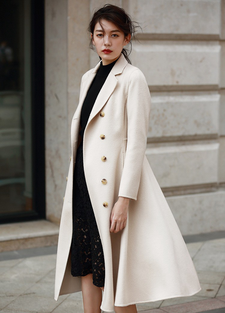 徐大可家双面羊绒国际大牌大衣女水波纹奶白色欧美高端2022羊毛呢
