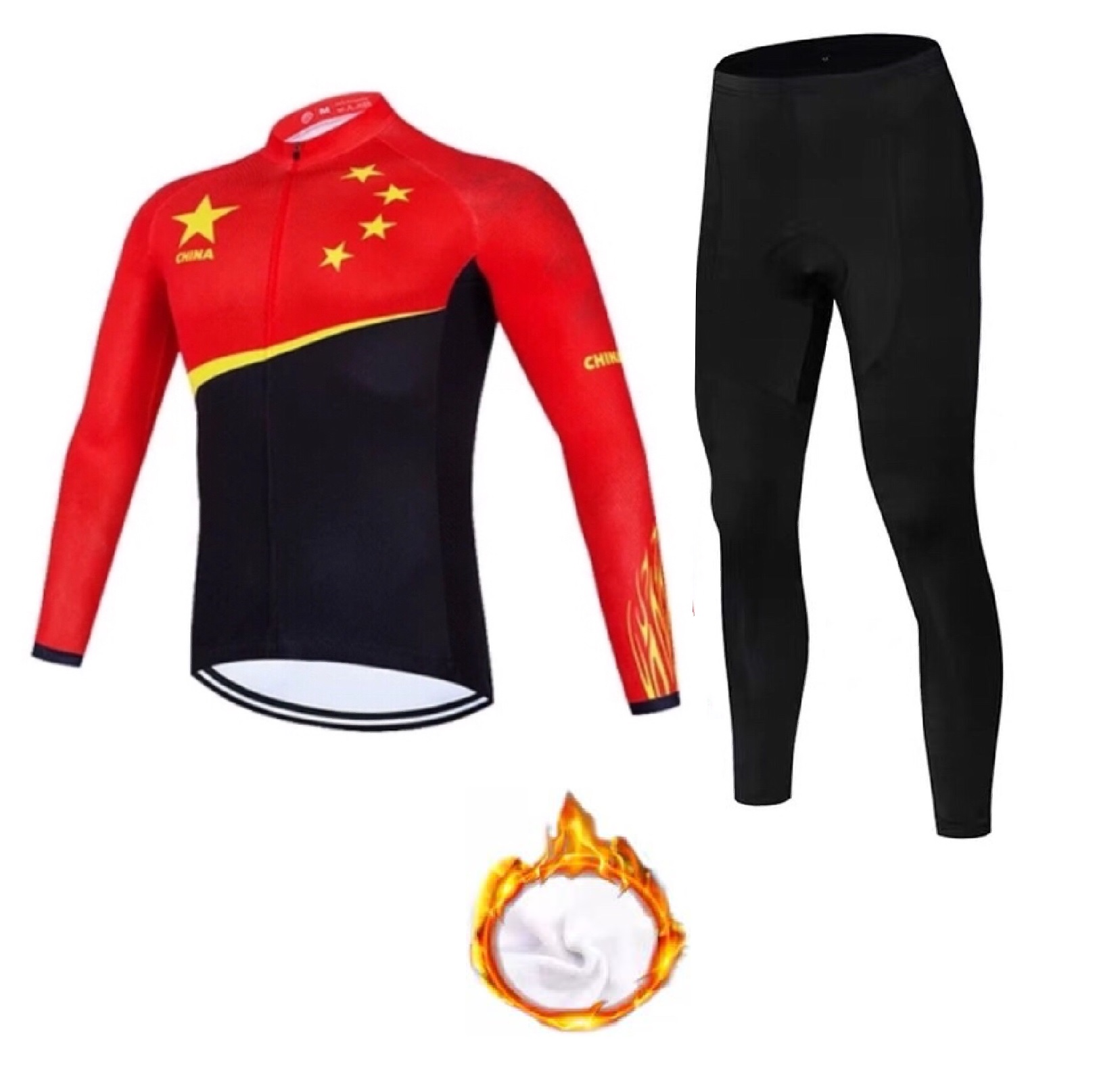 中国红中国风中国龙山地自行单车长袖骑行服单车服骑行衣服厚冬款