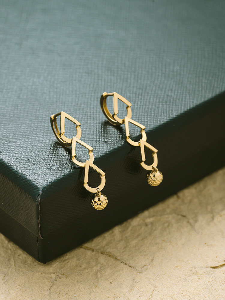 爱之家纯14k18k黄金耳坠女精致素金三角金球流苏耳环耳饰1423796