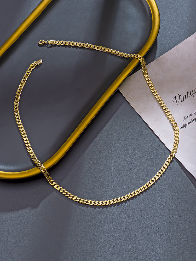 之家 纯14k黄金项链女浅金色重工坦克链精致牛仔链颈链男140225优惠券