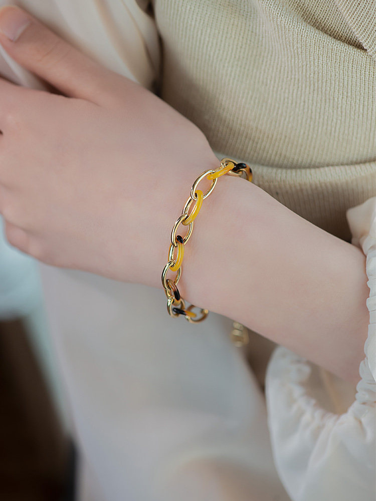 爱之家 韩国纯14k黄金手链女新款气质轻奢ins风树脂粗手饰1440334