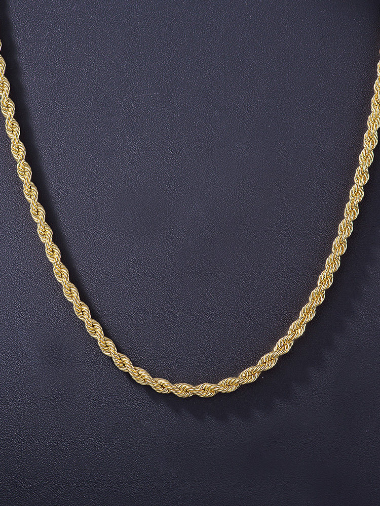 爱之家韩国纯14k黄金粗项链女麻绳气质高级感一体链颈链140193