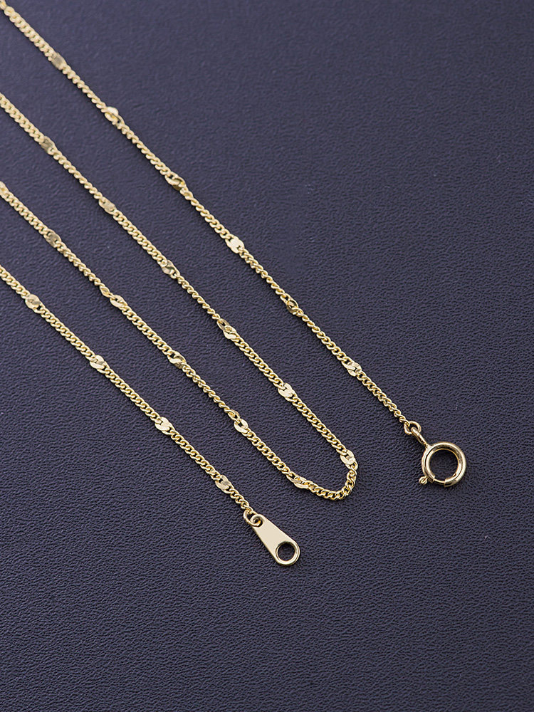 爱之家韩国纯14k黄金项链素金简约侧身链配链一体链颈链140186