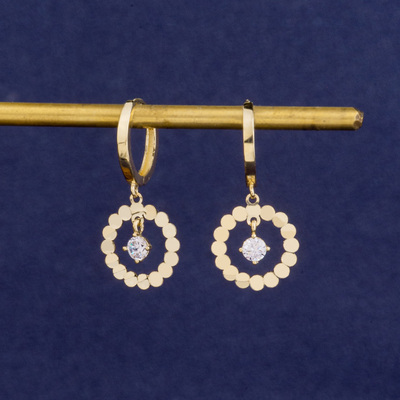 爱之家 韩国纯14k金耳坠女新品个性简约圆形耳环耳扣耳饰 1422846