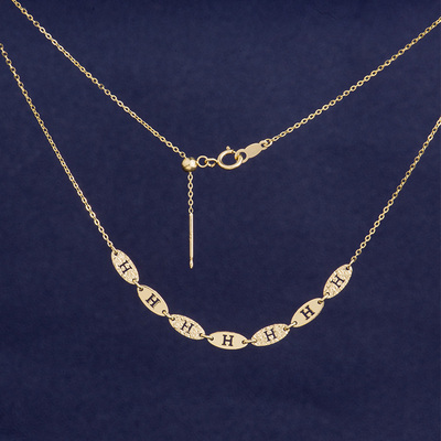 爱之家韩国14k金项链女新品个性素金字母h一体链锁骨链1411185